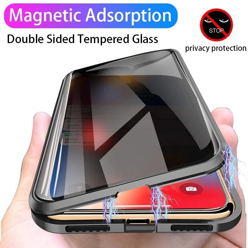 Anti Spy Privacy Glass Case - Casing Ponsel Magnetik Logam Kaca Tempered