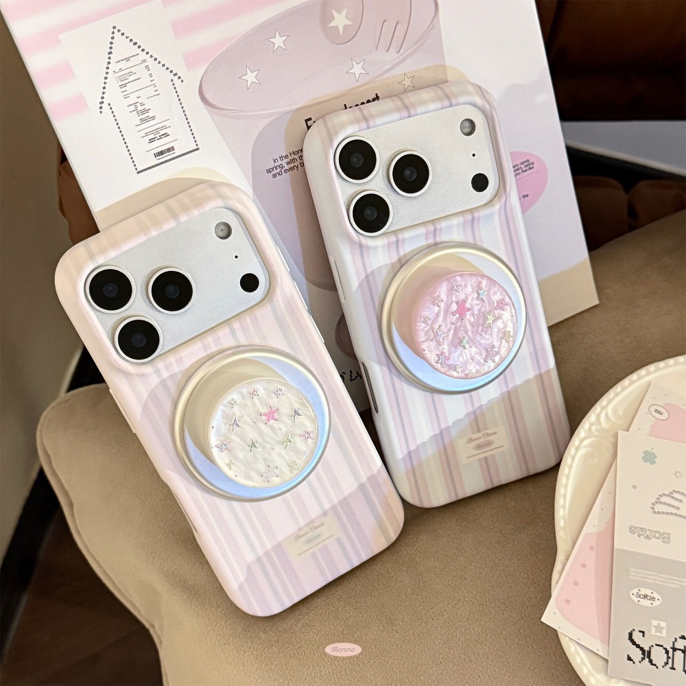 Phone Stands - Casing Ponsel Magnetik Bergaris Merah Muda