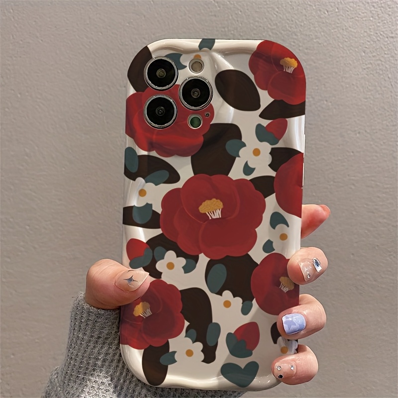 Vintage Floral Pattern Soft Case - Casing Ponsel Motif Bunga Kamelia Merah