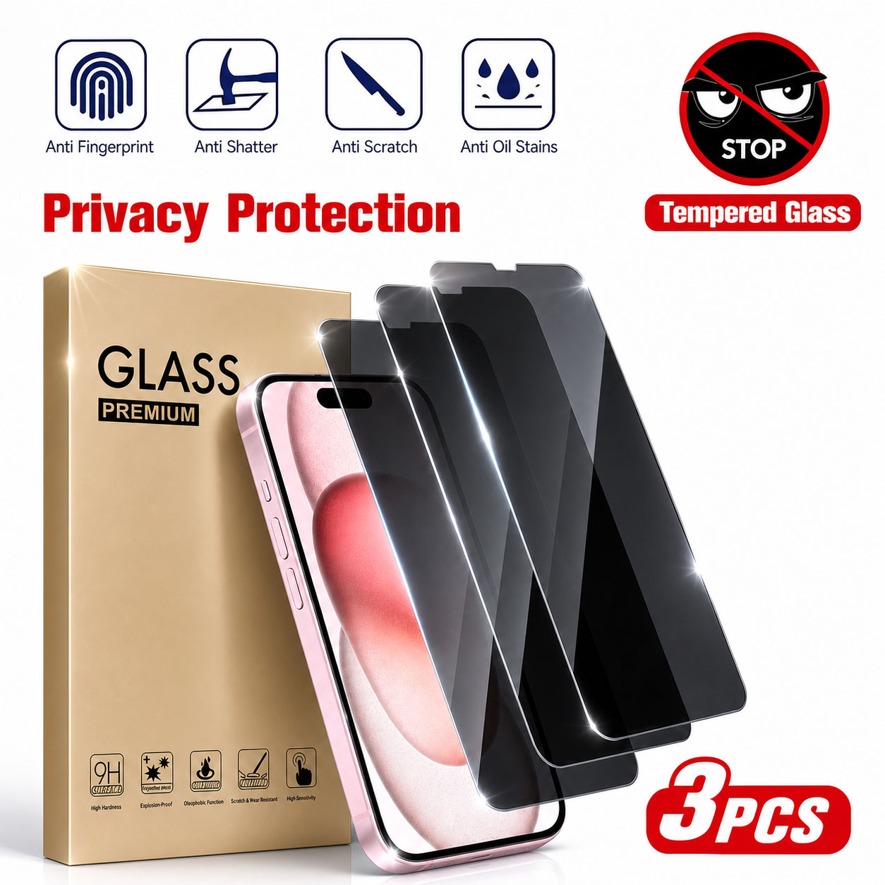 3 Buah Pelindung Layar Privasi - Anti Spy Privacy Glass Case ulasan dan harga