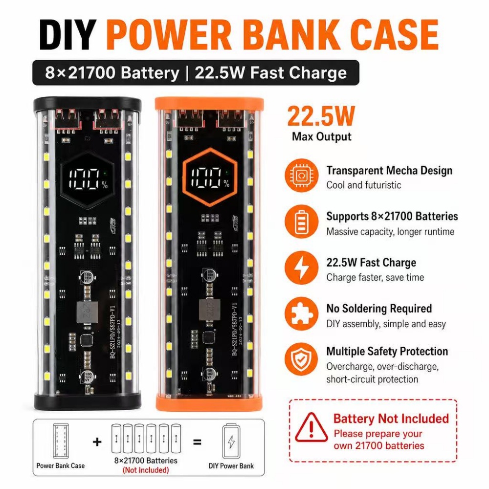 Casing Baterai 8*21700 22.5W P - Power Banks ulasan dan harga